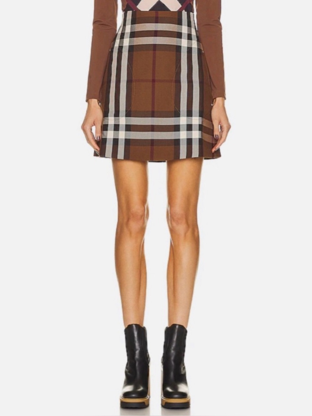 Burberry Teodora Check Wool Mini Skirt Brown Size 6
